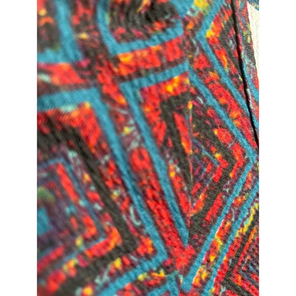 LuLaRoe XXS Fit & Flare Dress Blue Red Geometric Fall Print Work Casual - Picture 9 of 12